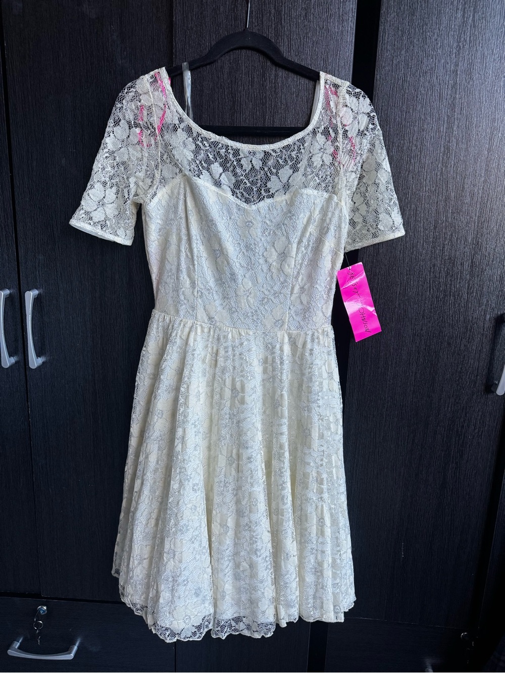 Betsey Johnson Cream Lace Midi Fit-and-Flare Dress, NWT